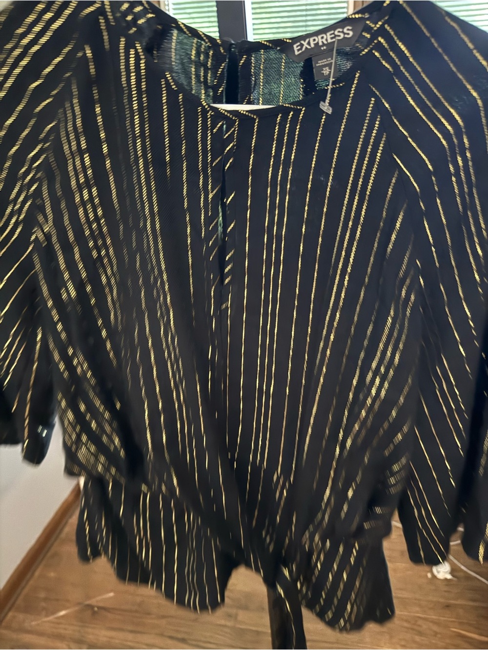 Express Black Top with Gold Metallic Pinstripes